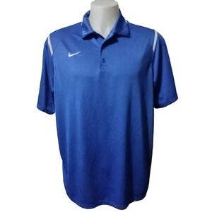 Nike Dri Fit Polo Men's XL Collared 3 Button Short Sleeve Blue With White Trim